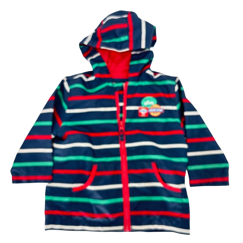 Mothercare Baby Boy Striped Hooded Fleece Lined Jacket 9-12 Months Truck Patches